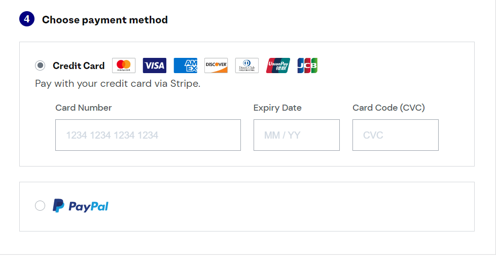 Choose A Payment Method On Elementor