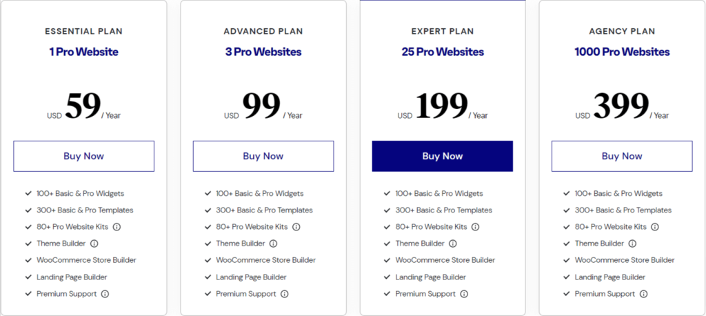 Elementor Pricing Plans