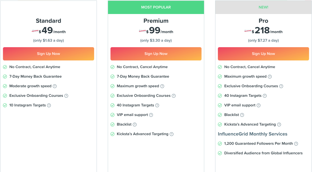 Kicksta Pricing Plan